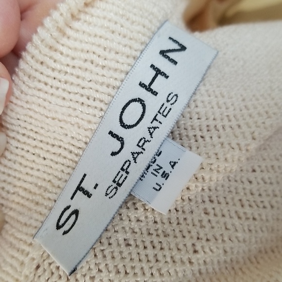 ST. JOHN Vintage 90s Naval Cardigan with Brooch Ecru Gold Medium NWT - Picture 11 of 12